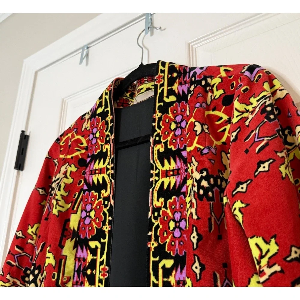 Soft Surroundings‎ Red Floral Vera Velvet Kimono Style Jacket XS